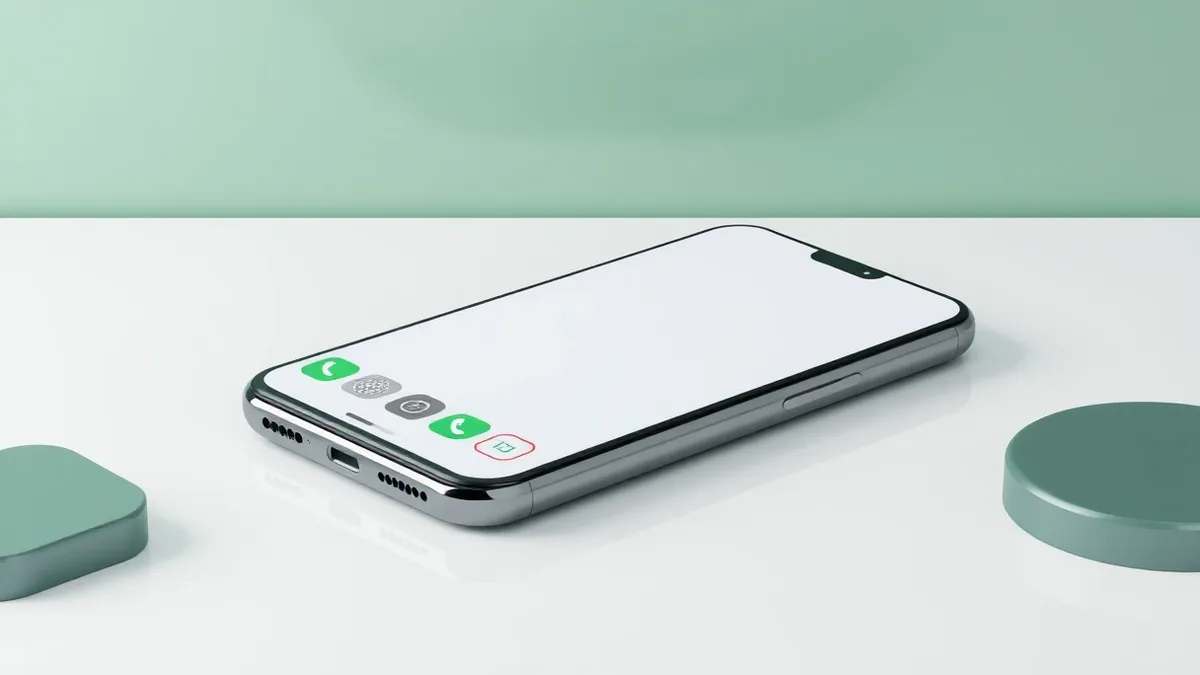 Illustration: A sleek smartphone sits on a clean white surface with its ports covered by protective caps and all unused apps removed from the home screen, leaving only essential bl