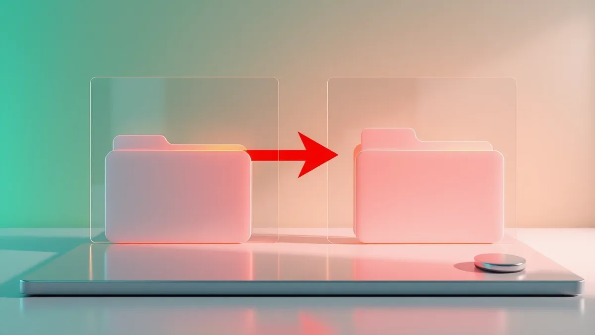 Illustration: A translucent digital wall separates two identical document folders on a clean desk surface.