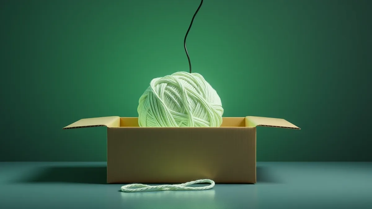Illustration: A tangled ball of glowing yarn sits inside an open cardboard box.