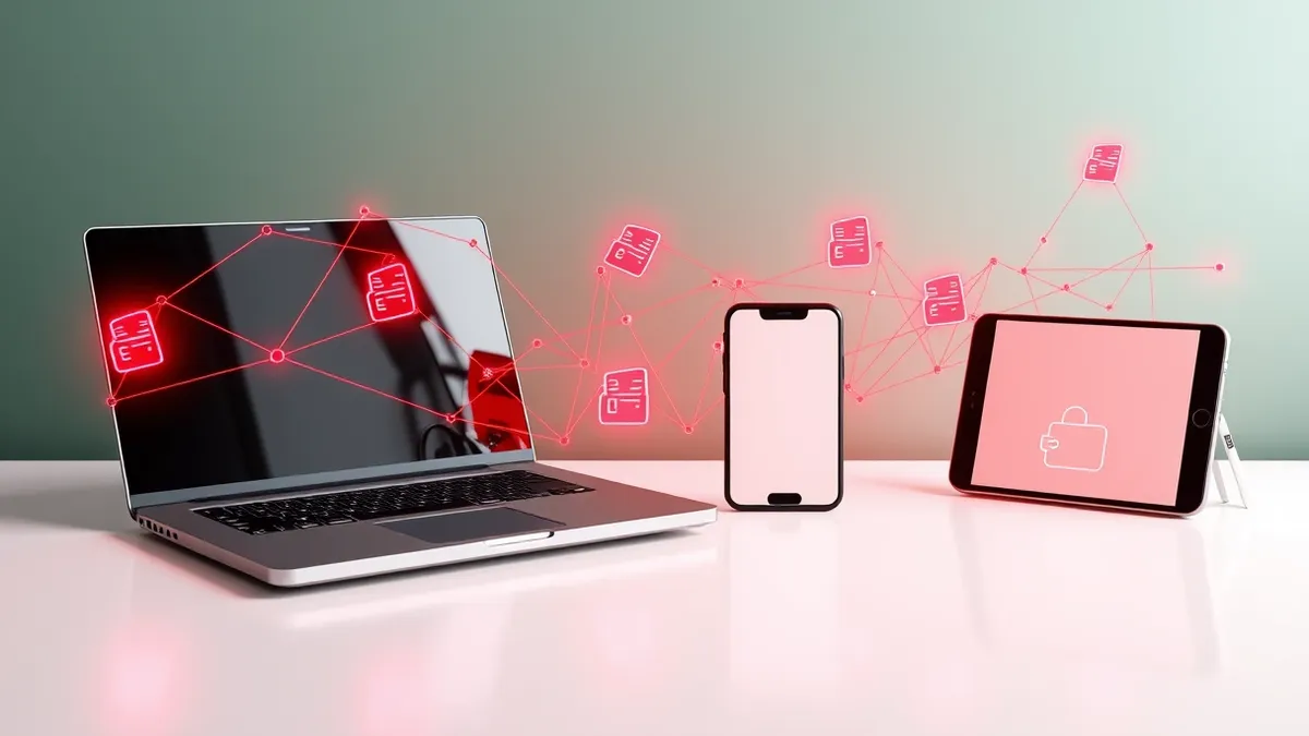 Illustration: A glossy black laptop and a sleek smartphone sit side by side on a clean white desk.