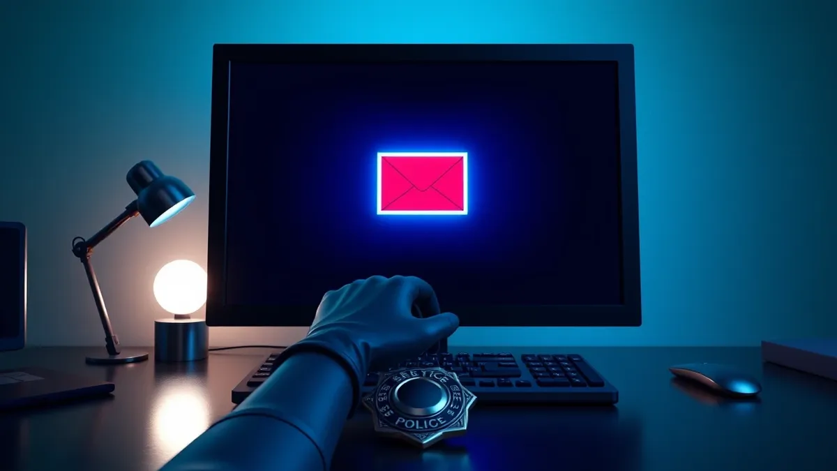 Illustration: A dimly lit computer monitor displays a single blank window with a red envelope icon.