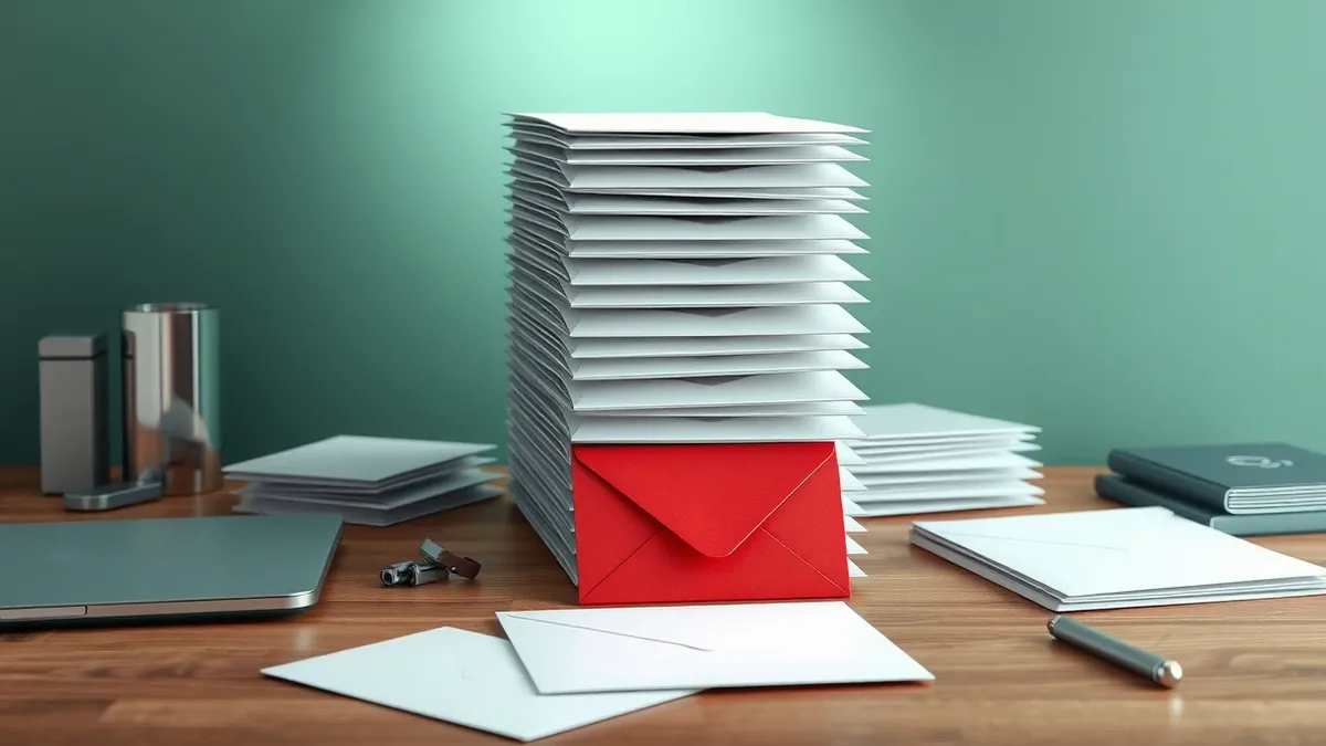 Illustration: A stack of identical white envelopes sits on a wooden desk, with one distinct red envelope peeking from the bottom.