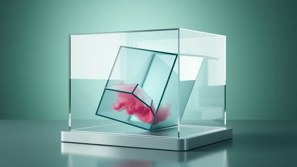 Illustration: A transparent glass box sits inside a larger glass box, with a small crack in the inner wall allowing colored smoke to leak out into the outer chamber.
