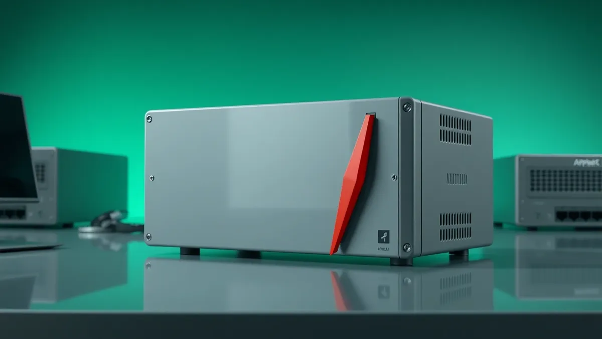 Illustration: A grey application delivery controller sits on a network desk, its front panel blank and smooth.