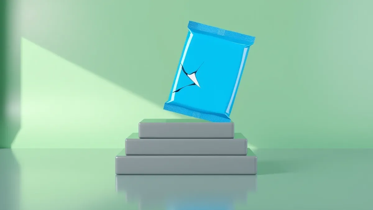 Illustration: A single bright blue software package floats above a neat stack of identical gray boxes.
