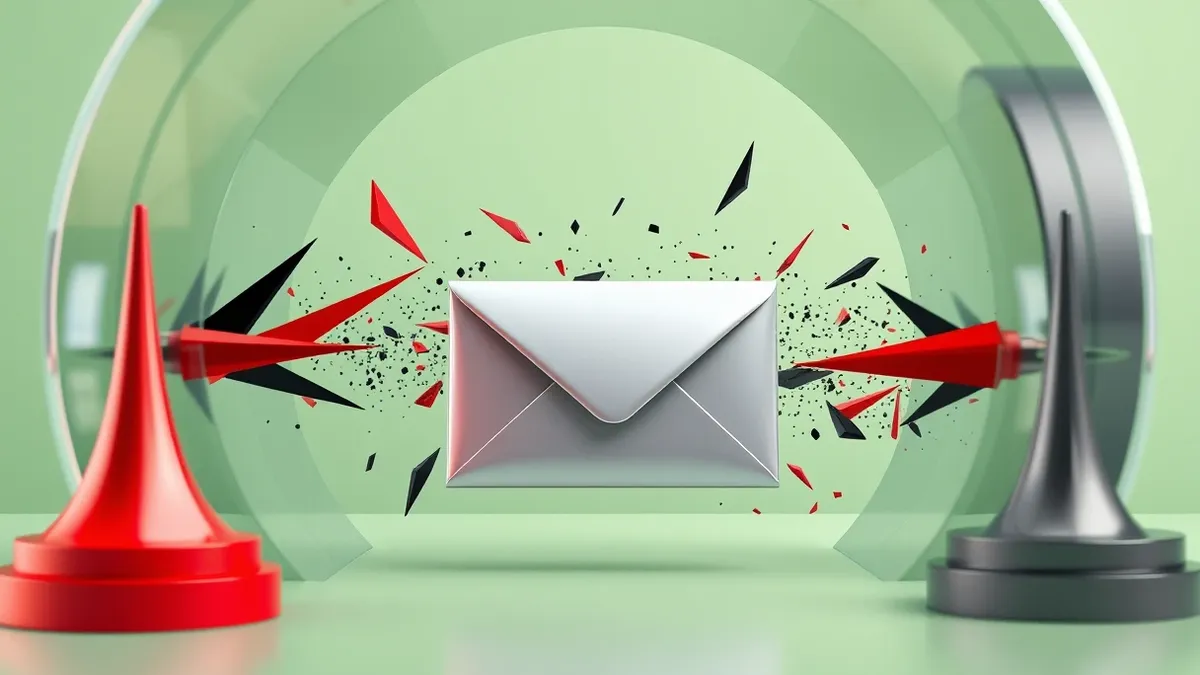 Illustration: A sleek metallic envelope travels through a transparent cylindrical tube.