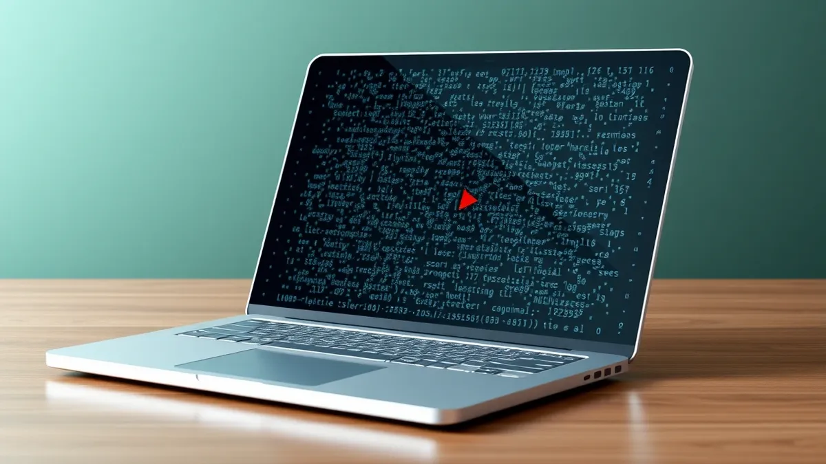 Illustration: A silver laptop rests on a wooden desk with its lid open.